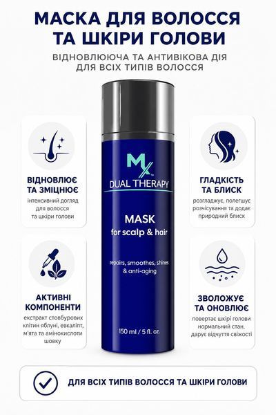 Маска для волос и кожи головы Mediceuticals MX Dual Therapy 150мл восстанавливающая антивозрастная для всех типов волос 37008 фото